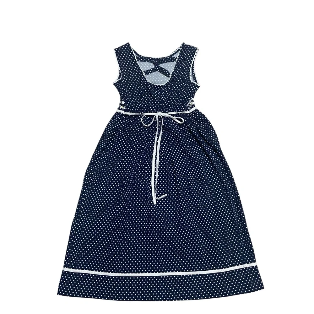 Vintage 90s Rare Editions Dress Girls Size 14 Polka Dot Daisy Appliqué Dress